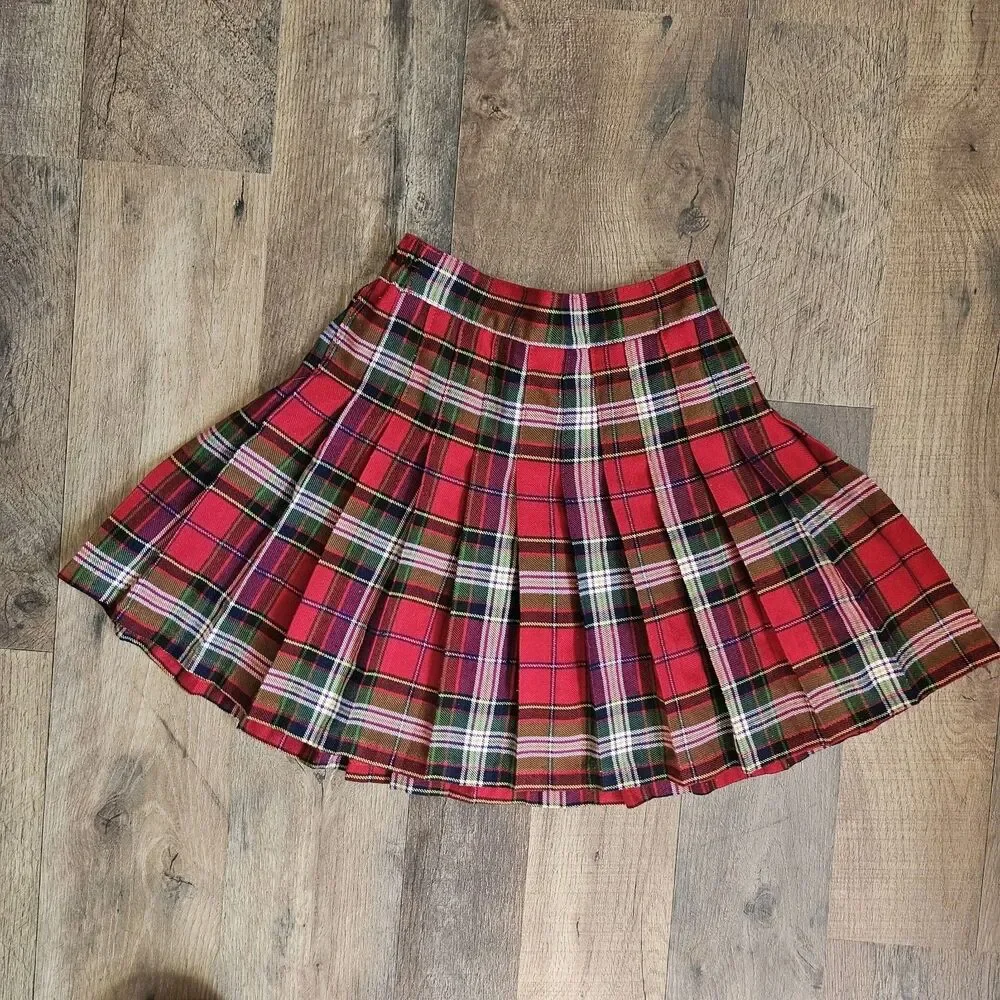 Vintage The Children's Place Plaid Pleated Skirt - Size 5/6 - Red Tartan